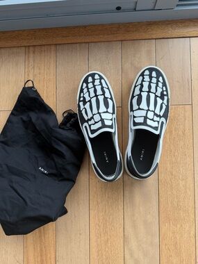 AMIRI Black & White Skeleton Graphic Slip-On Sneakers